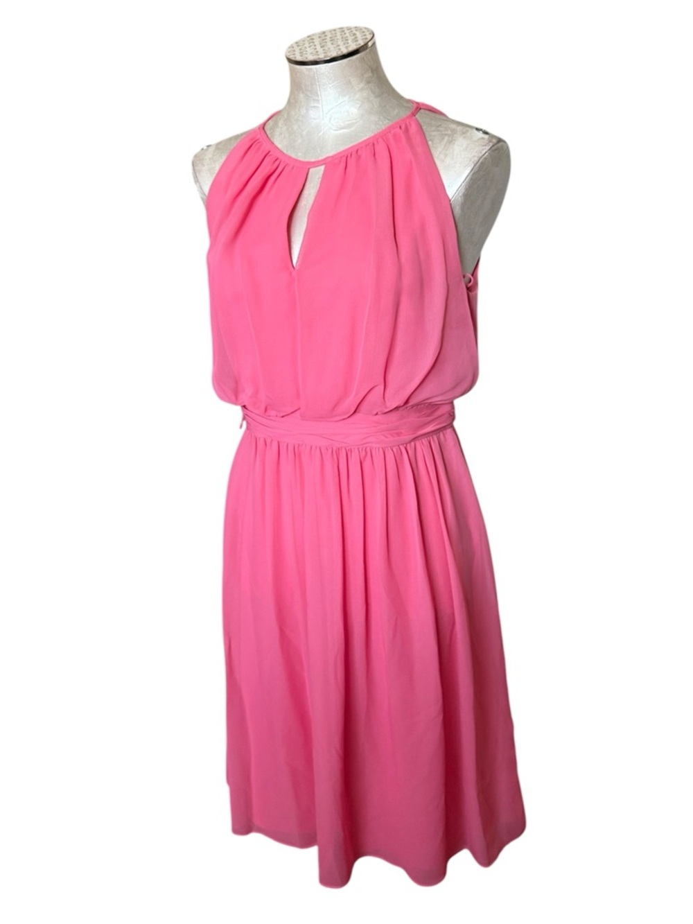 Adrianna Papell Pink Halter Keyhole Chiffon Midi Dress Size 8